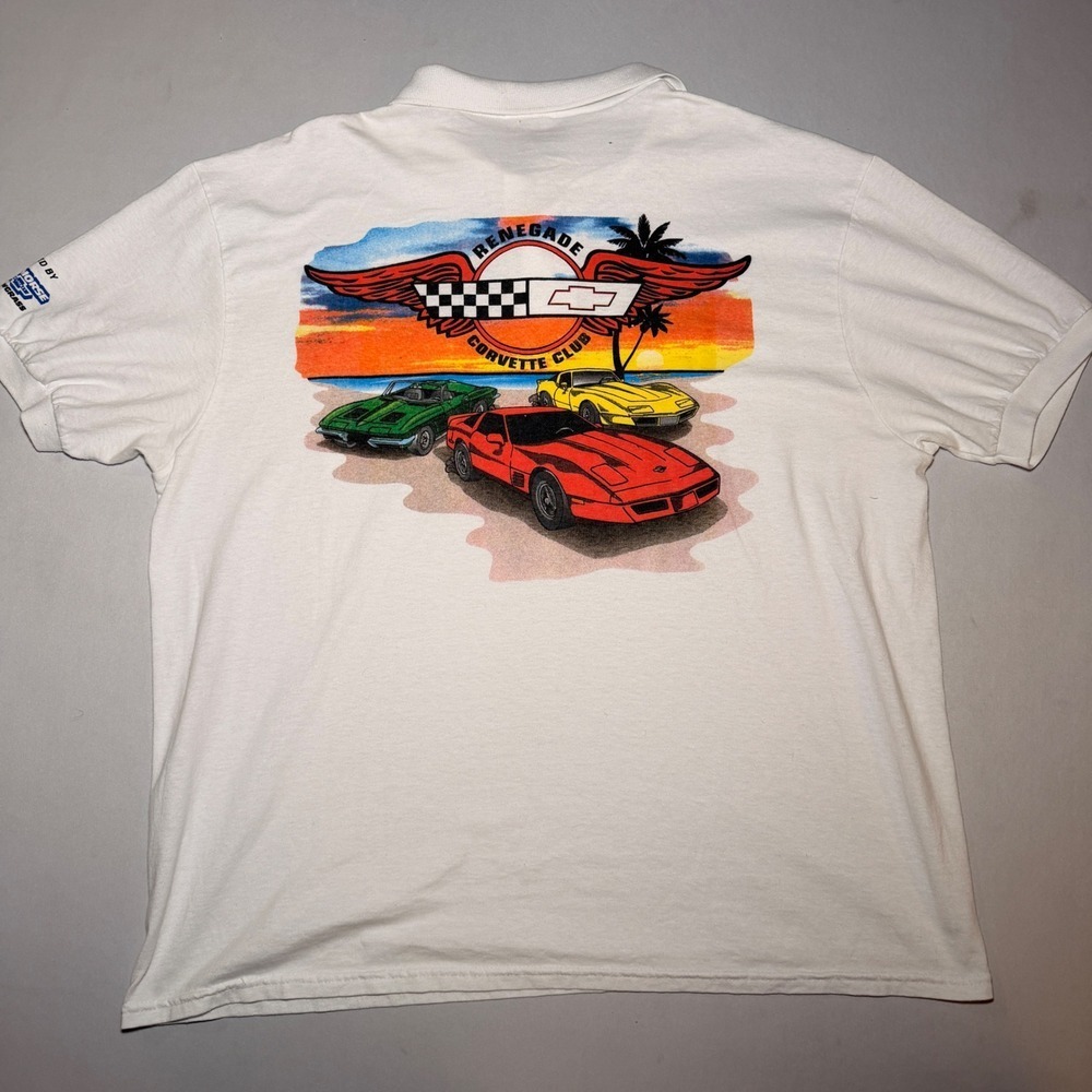 Renegade Corvette Club Polo Shirt Mens XL White Graphic Back Chevrolet Ed Morse